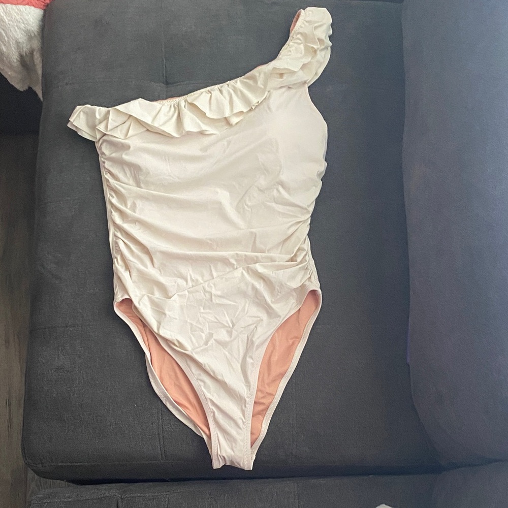 J. Crew Cream Ruffled swimsuit